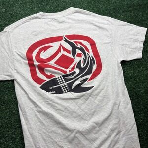 Vintage Y2K SURF Maui Built Tribal Shark Graphic T-Shirt Grey Mens L SURFBOARD